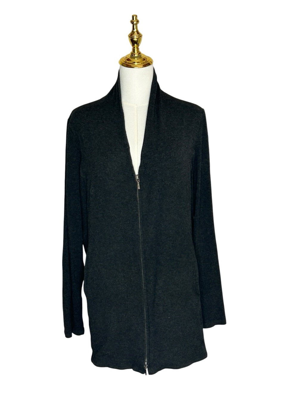 Eileen Fisher Minimalist Smoke Gray Zip-Front Utility Jacket Sz L Quiet Luxury